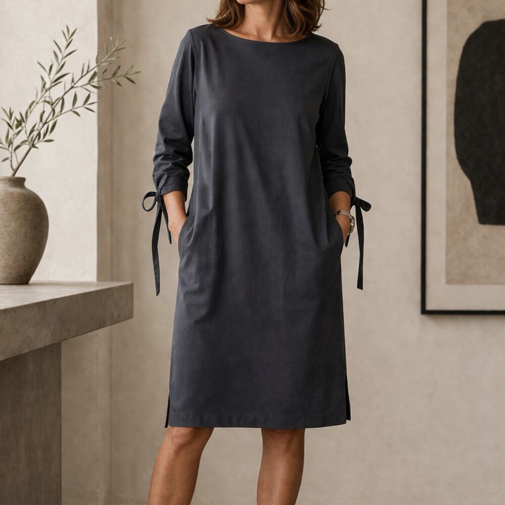Lafayette 148 New York Kenna Tie Sleeve Shift Dress Women's Size S Gray Office